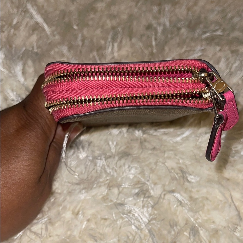 Coach Brown and Pink Wallet with Signature Monogram and Double Zipper - Picture 6 of 7